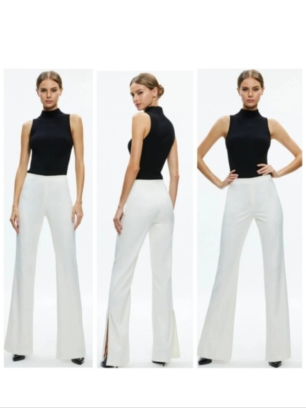 Alice + Olivia Lara Rhinestone Wide Leg Side Slits Pant Size 10 - Picture 2 of 11